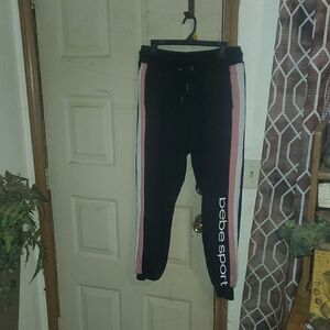 bebe Sport Black Joggers with Pink Stripes